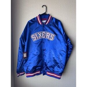 NWT Mitchell & Ness Hardwood Classics Blue Satin Philadelphia 76ers Jacket XL